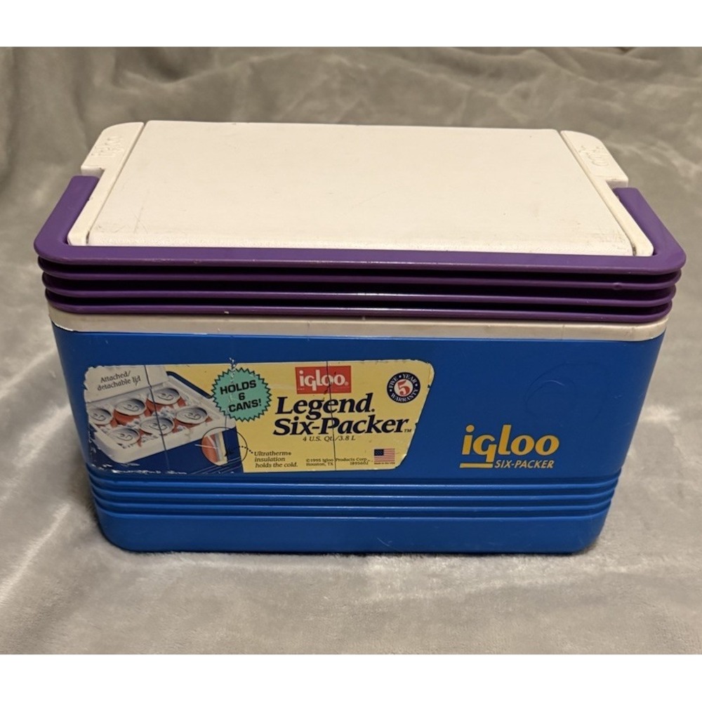 VTG Igloo Legend 12 Cooler Ice Chest Flat Top  Electric Blue Purple Handle RARE